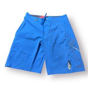 Volcom‎ Blue Board Shorts Size 32" 3 Way Stretch Trunks Retro Y2K Swim